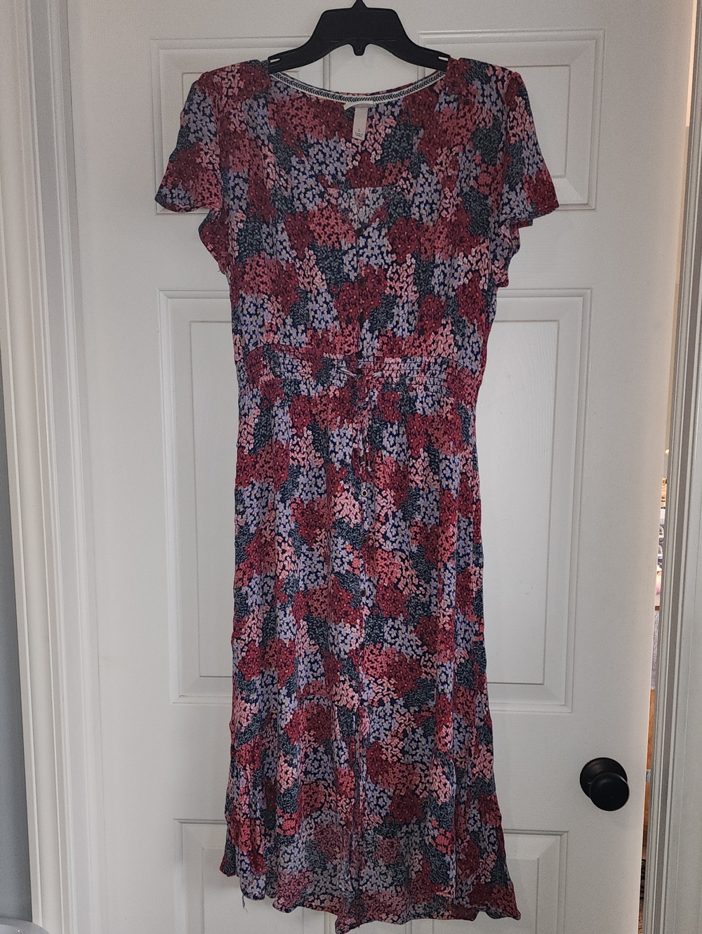 Knox Rose Red and Blue Floral Short-Sleeve Midi Dress
